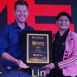 Hattrick Dr. Thejo Kumari Amudala received 3rd time Legendary Award. This time she received from International Cricketer Brett Lee.