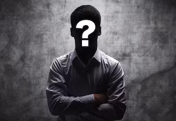 Anonymous man business shirt with question mark his face dark background 154092