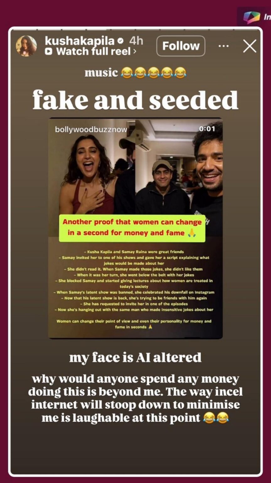 Kusha Kapila denies patch-up with Samay Raina, calls picture faux – Asiapedia Kusha Kapila denies patch-up with Samay Raina, calls photo fake - Asiapedia